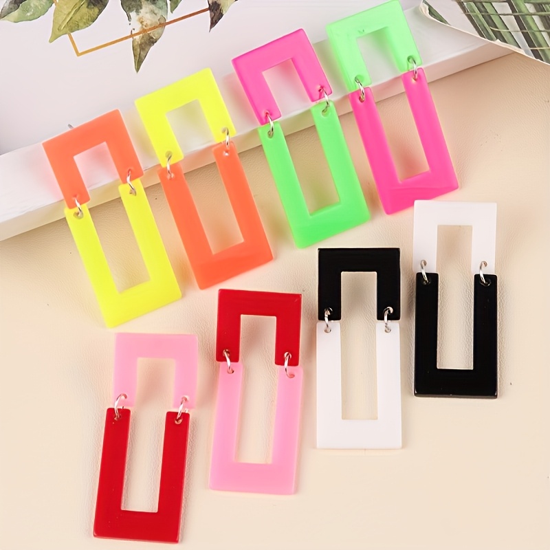 2pcs Exaggerated Design Hollow Square Acrylic Earrings
